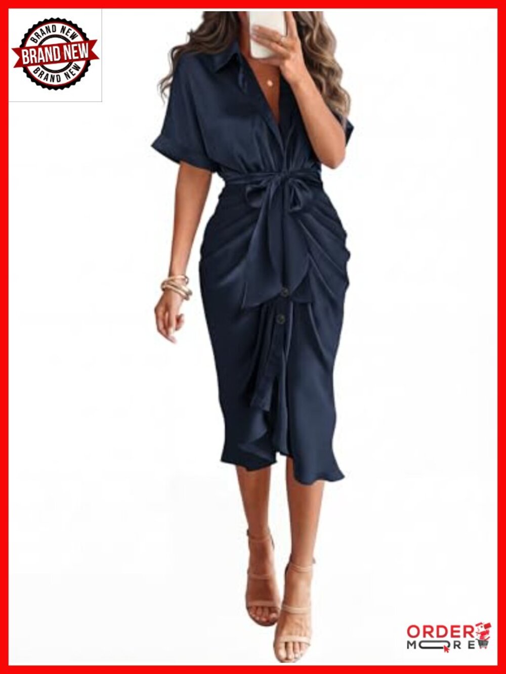 Short Sleeve Satin Wrap V-Neck Maxi Dress with Belt